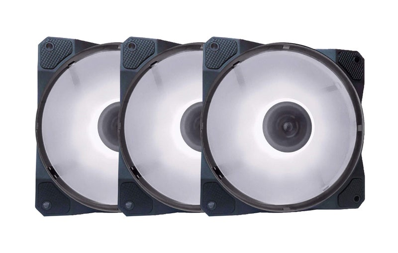 APEVIA CO312L-WH Cosmos 120mm White LED Ultra Silent Case Fan w/ 16 LEDs & Anti-Vibration Rubber Pads (3 Pk) - Image 1